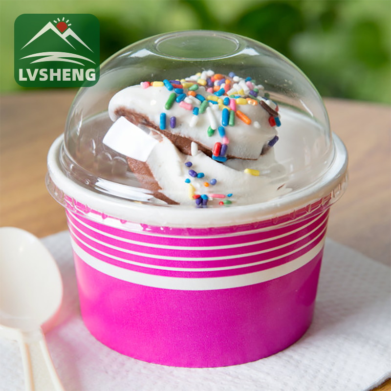 Dimensioni di tazza di gelato di carta con coperchi a cupola all'ingrosso